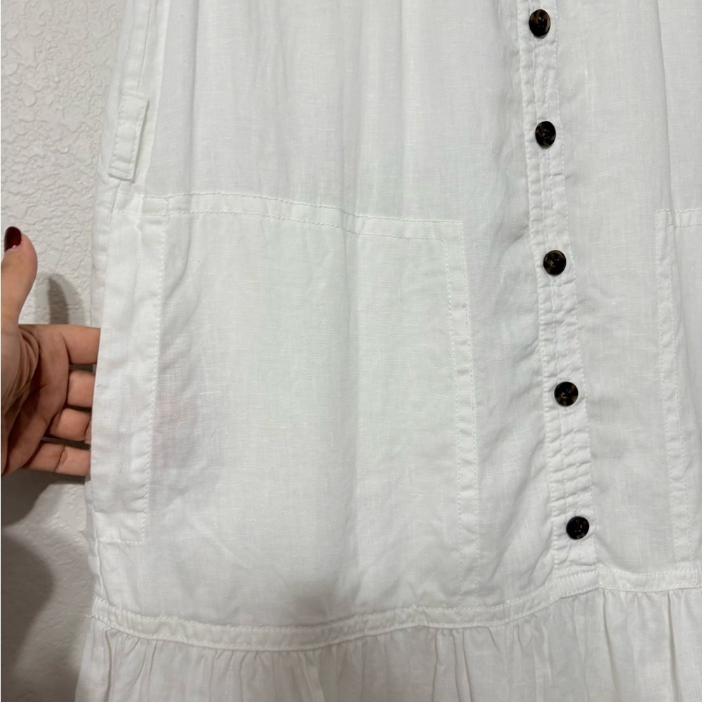 Banana Republic White Linen Flounce-Hem Mini/Midi Dress. Mandarin Collar,Pockets - Picture 5 of 15